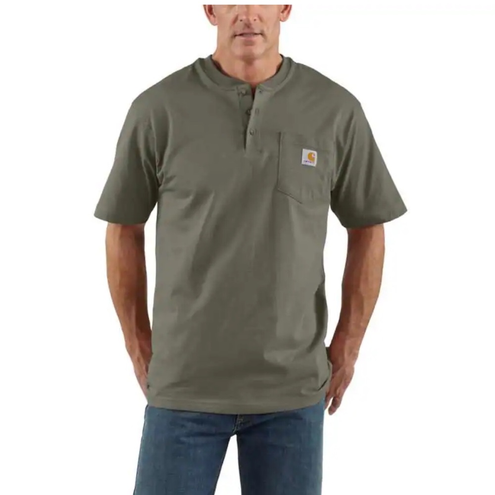 Loose Fit Heavyweight Short-Sleeve Pocket Henley T-Shirt Dusty Olive Size L AR12